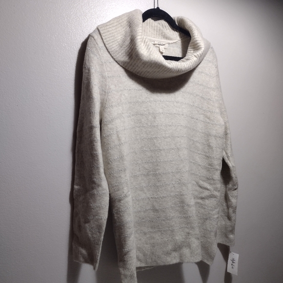 Style & Co Tan and Silver striped Cowl Neck Sweater - Picture 7 of 12
